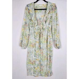 JUNE & HUDSON Floral Duster Cardigan Ruffle Sheer Tie Waist Cottagecore Size M